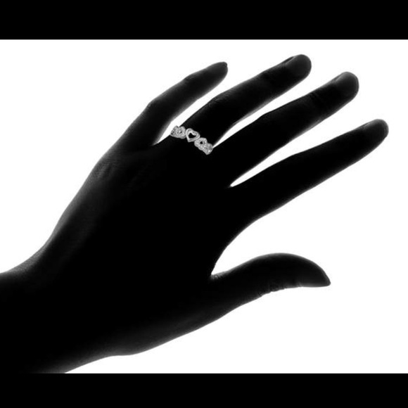 Cubic Zirconia Heart Cut Pave Band in 18k White Gold Ring - Picture 3 of 4